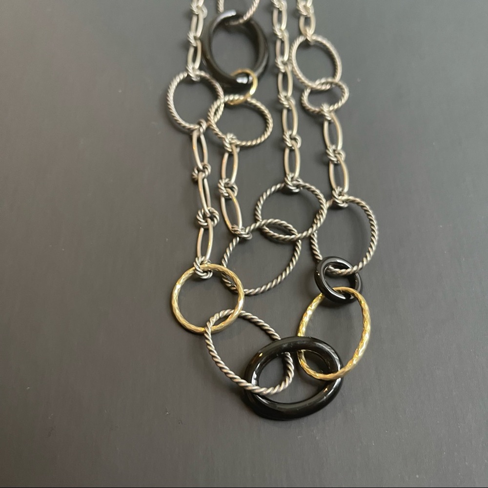 David Yurman Necklace in Sterling Silver, 18 Karat Yellow Gold and Onyx